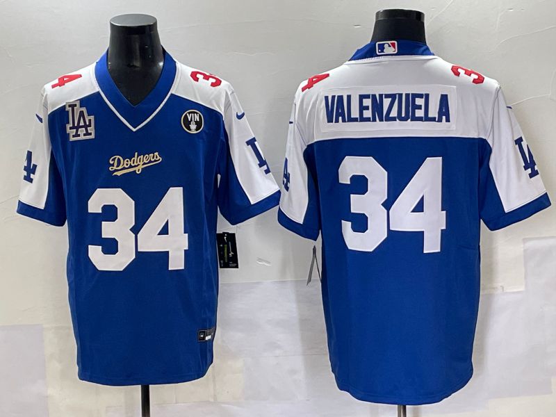 Men 2025 Los Angeles Dodgers #34 Valenzuela Blue white Nike MLB Jersey style 7075->los angeles dodgers->MLB Jersey